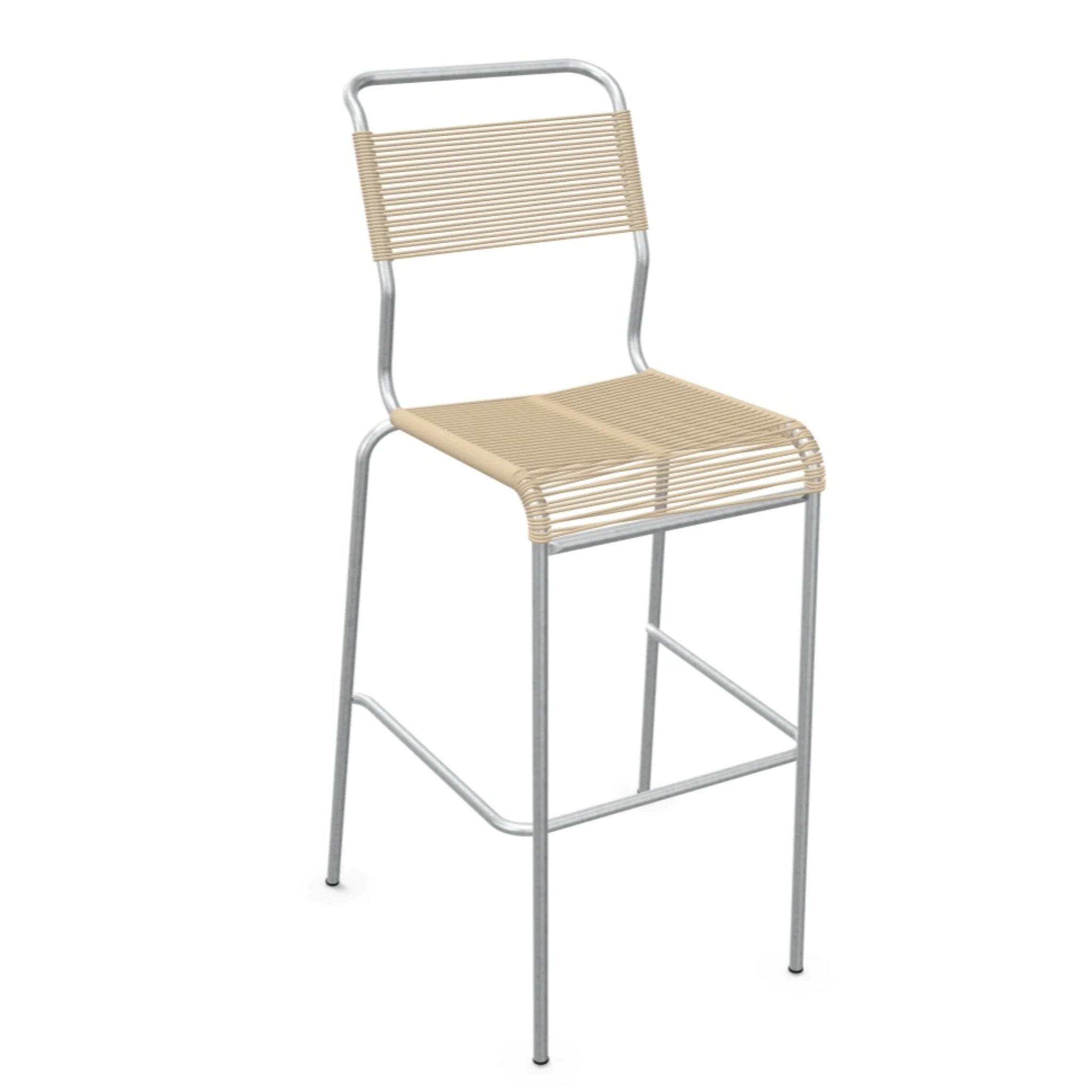 Moderne Barhocker mit Metallgestell und pastellbraunem Kunststoffgeflecht - Sitzhöhe ca. 65cm
