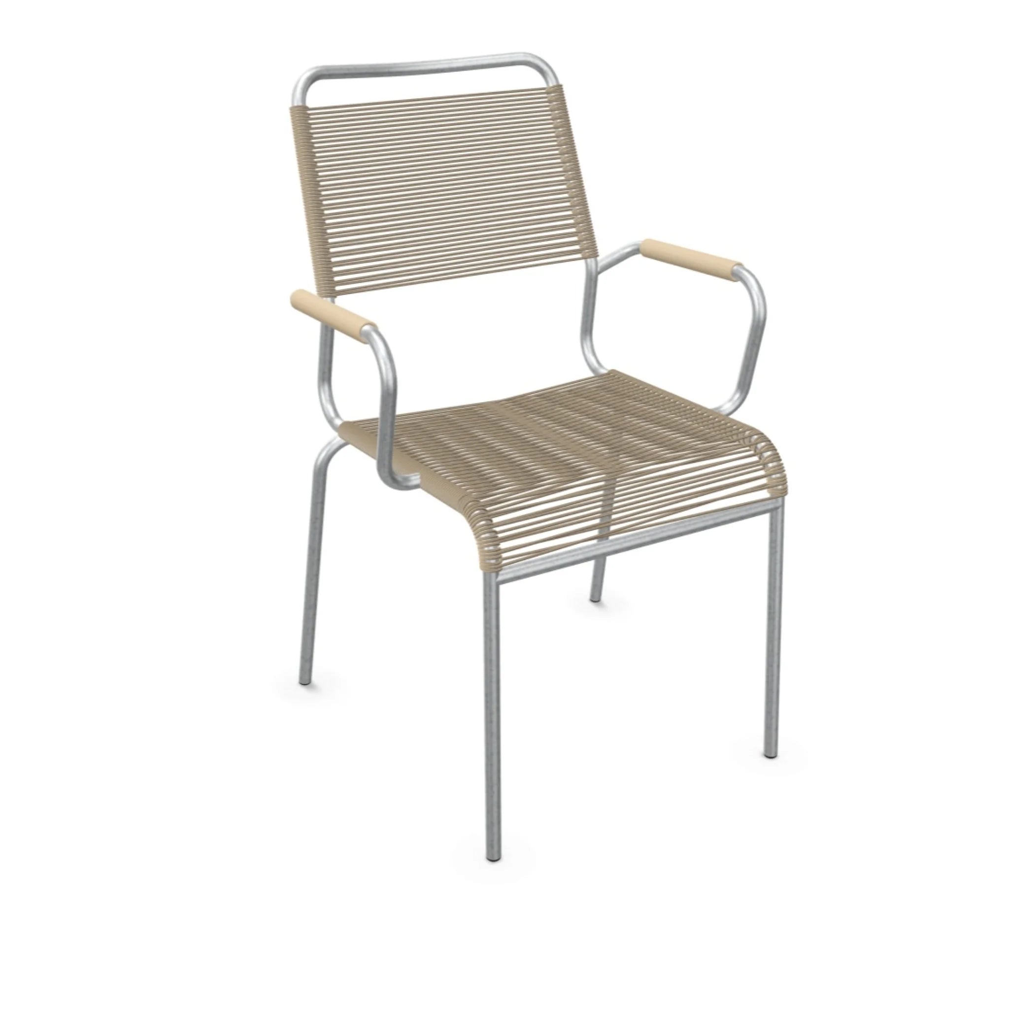 Moderne Gartenstuhl mit Armlehnen in Pastellbraun, stapelbar, mit Aluminium-Rahmen