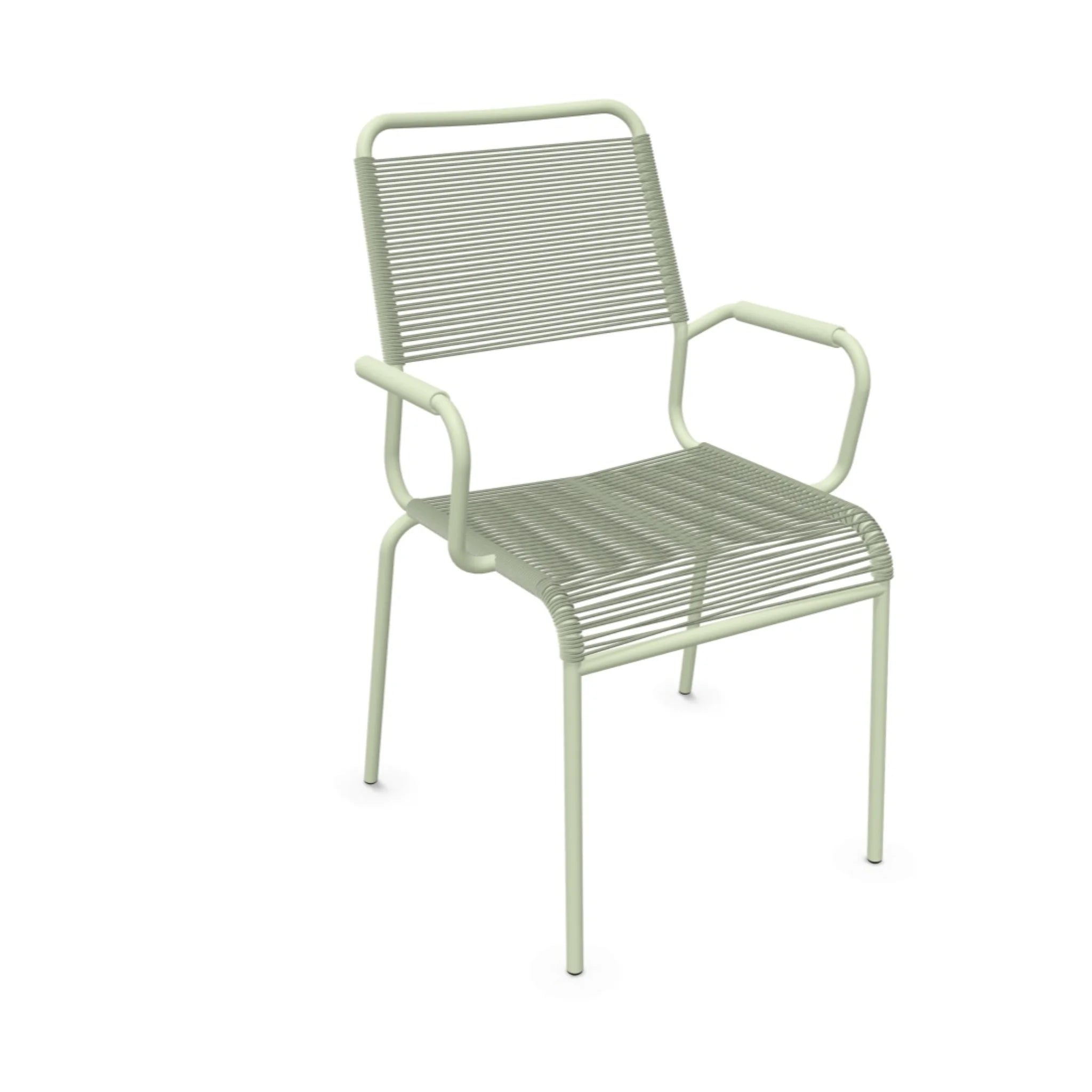 Pastellgrüner Gartenstuhl mit Armlehnen und Kunststoffgeflecht - moderner Outdoor Stuhl für Terrasse und Garten