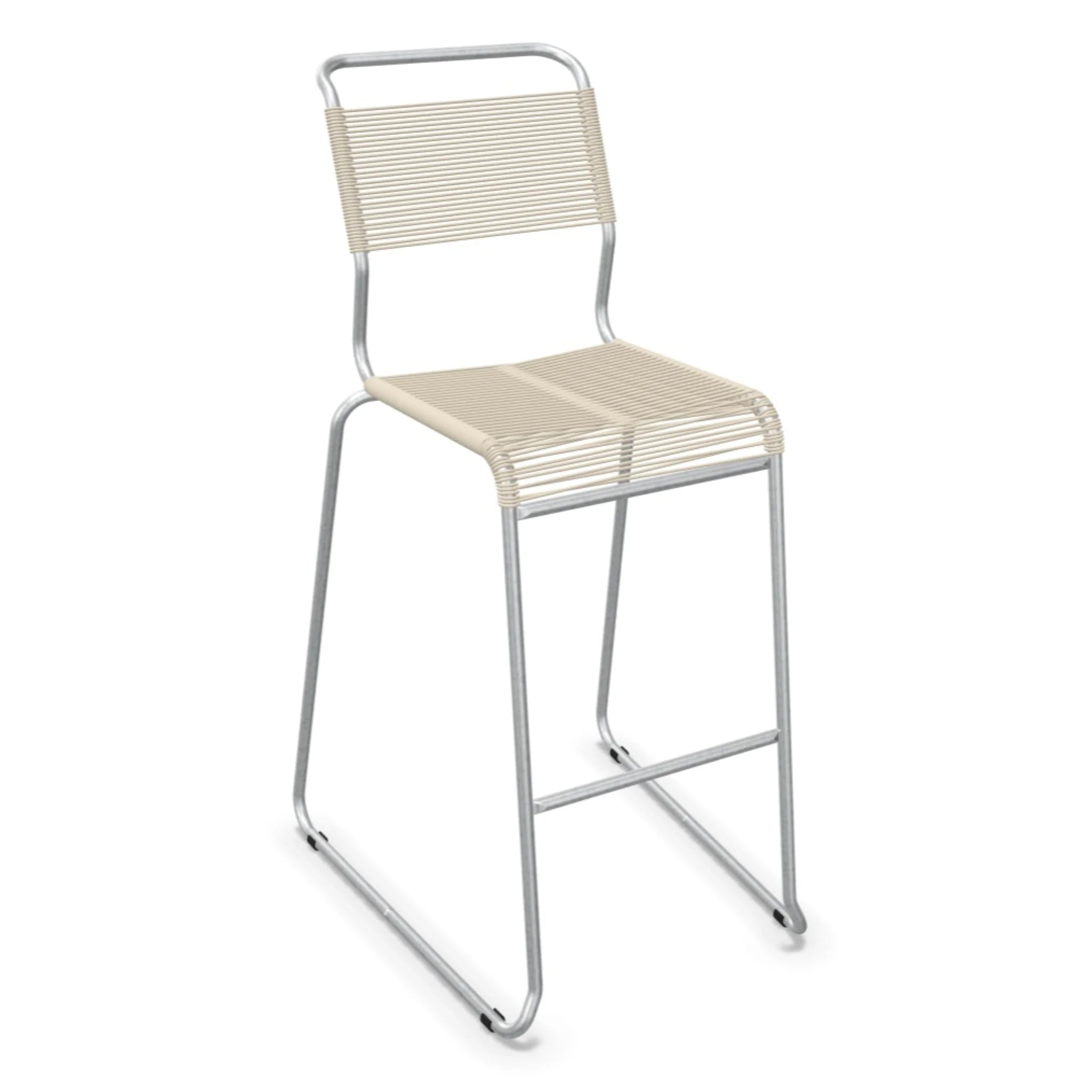 Moderne Barhocker mit Aluminium-Gestell und Kunststoffsitz in Pastellsand, stapelbar
