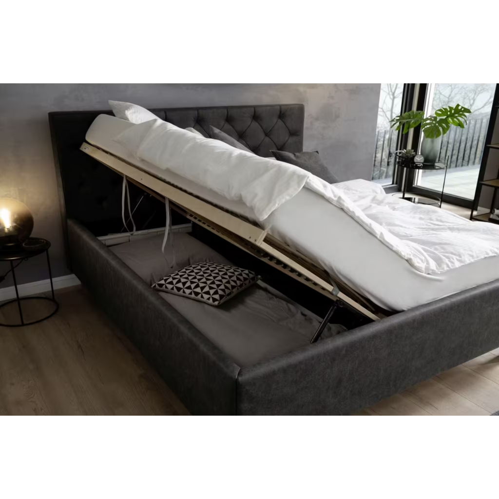 Lit rembourré avec coffre de rangement et matelas 180x200