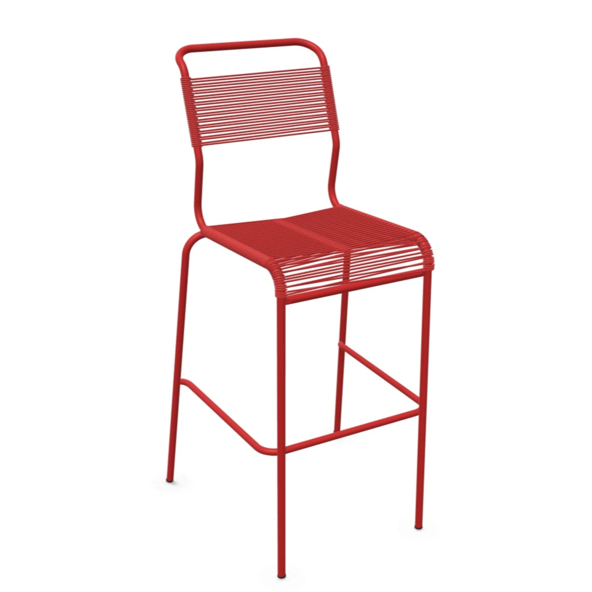 Roter Outdoor Barhocker aus Metall mit Bespannung, modernes Design für Garten und Terrasse