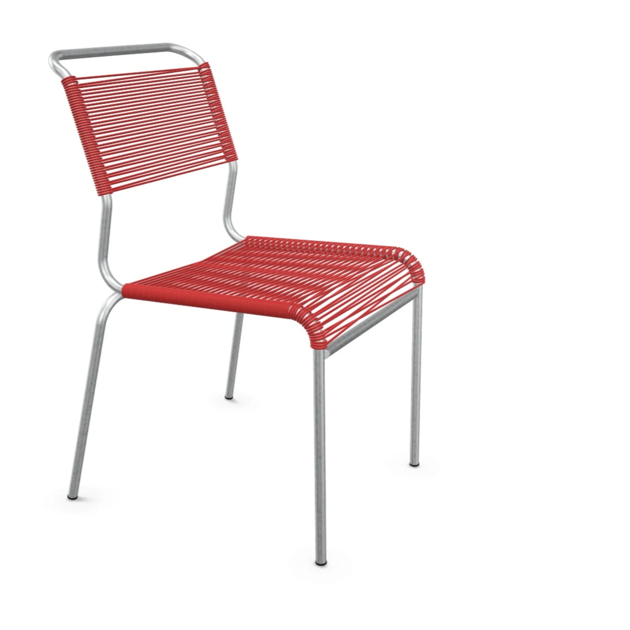 Moderner Stuhl mit rotem Kunststoffgeflecht und Aluminium-Gestell - Design Esszimmerstuhl