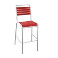 Barhocker mit rotem Kunststoffsitz und Aluminium-Gestell, moderner Barstuhl für Küche und Bistro