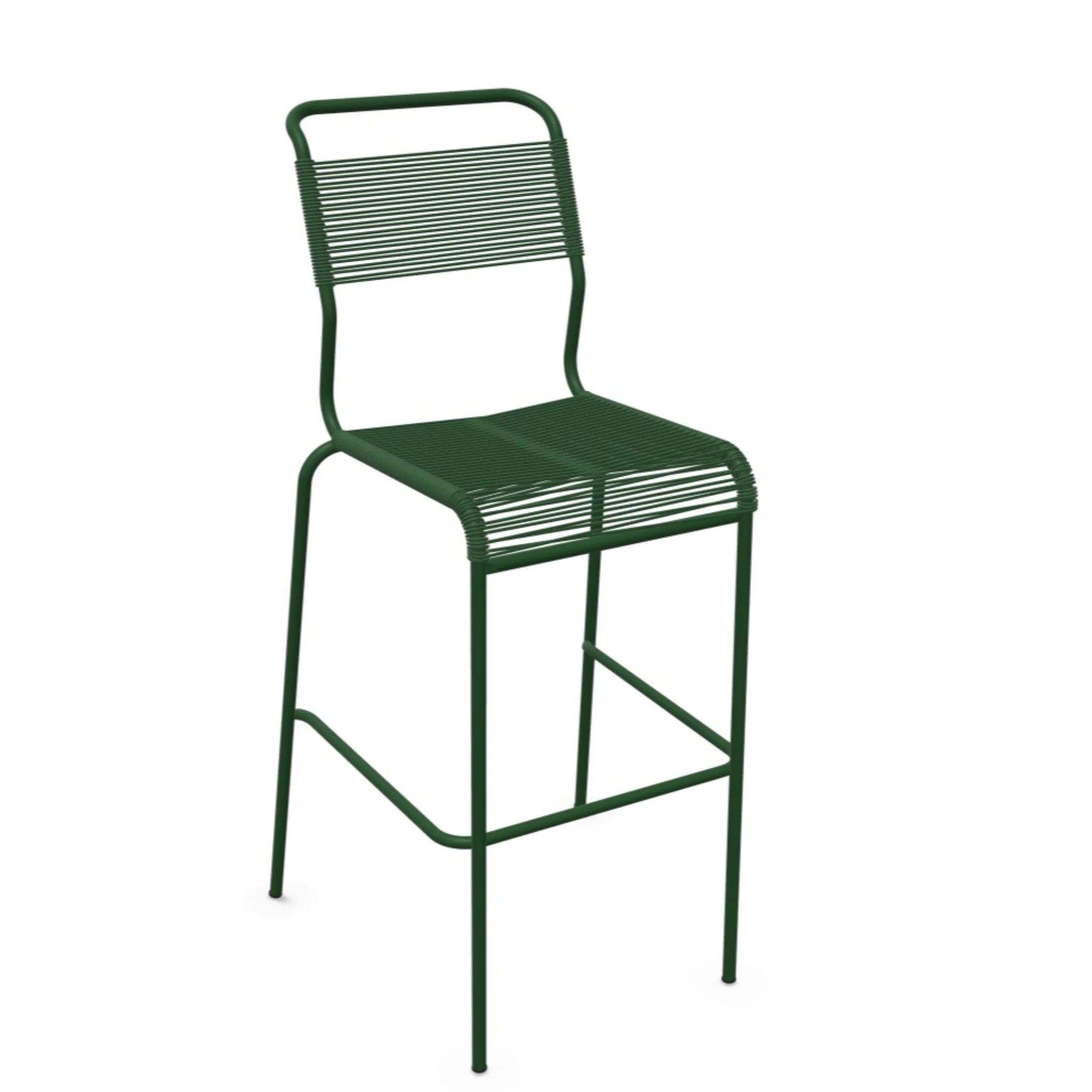 Grüner Barhocker aus Metall mit Kunststoffseilen, modernes Design für Küche und Terrasse