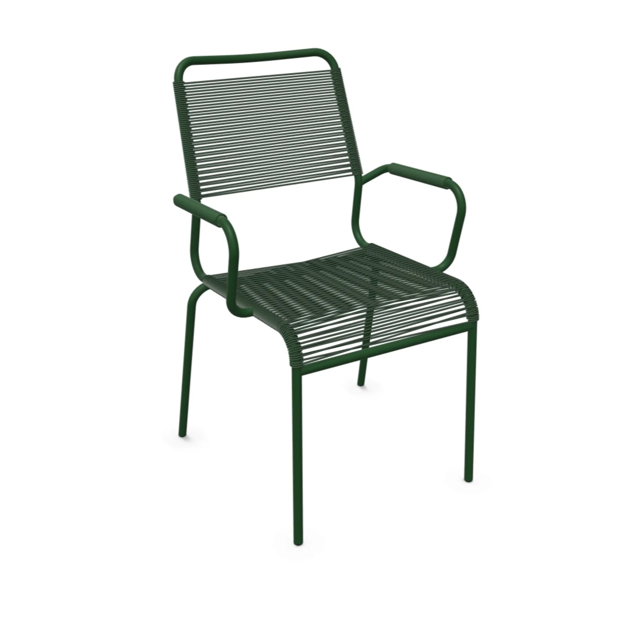 Grüner Gartenstuhl mit Armlehnen aus Kunststoff-Geflecht, modernes Design für Balkon und Terrasse