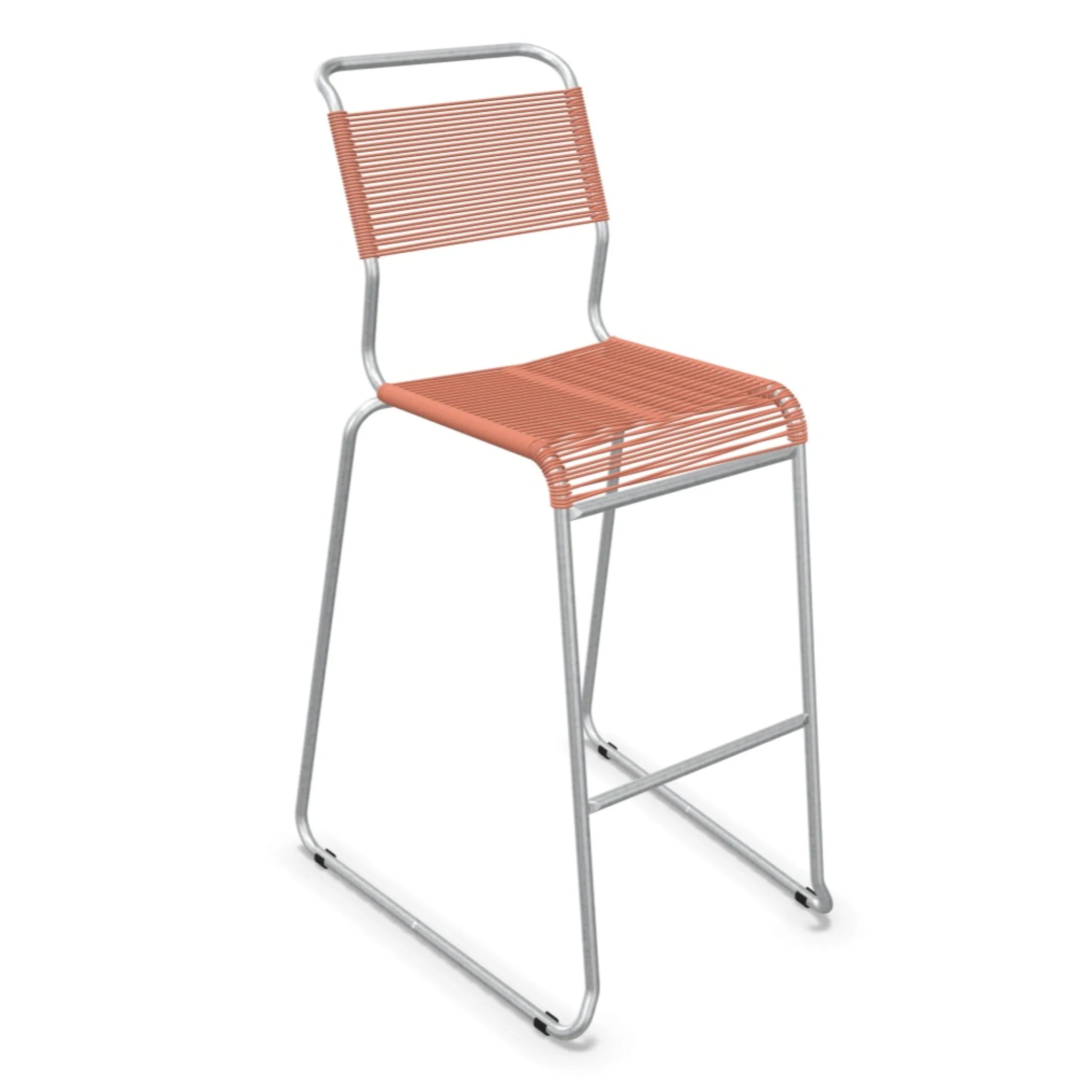 Moderner Barhocker mit terracotta farbenen Kunststoffstreben und Metallrahmen für Küche und Bar.