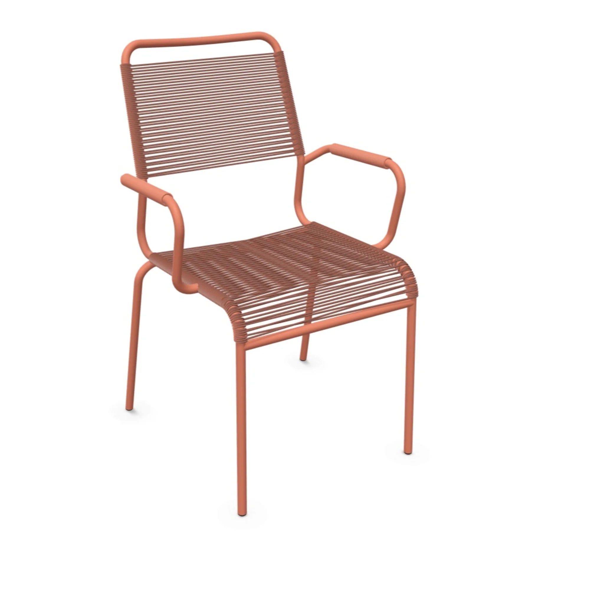 Moderner Terracotta Gartenstuhl mit Armlehnen aus Metall und Kunststoffbespannung