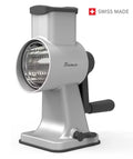 Tromco Trommelreibe Swiss Made – manuelle Käsereibe aus Aluminium mit Edelstahl-Trommel und Handkurbel