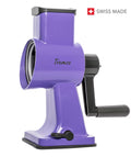 Tromco Trommelreibe violett – Swiss Made Handreibe mit Kurbelgriff und Saugnapf-Standfuss