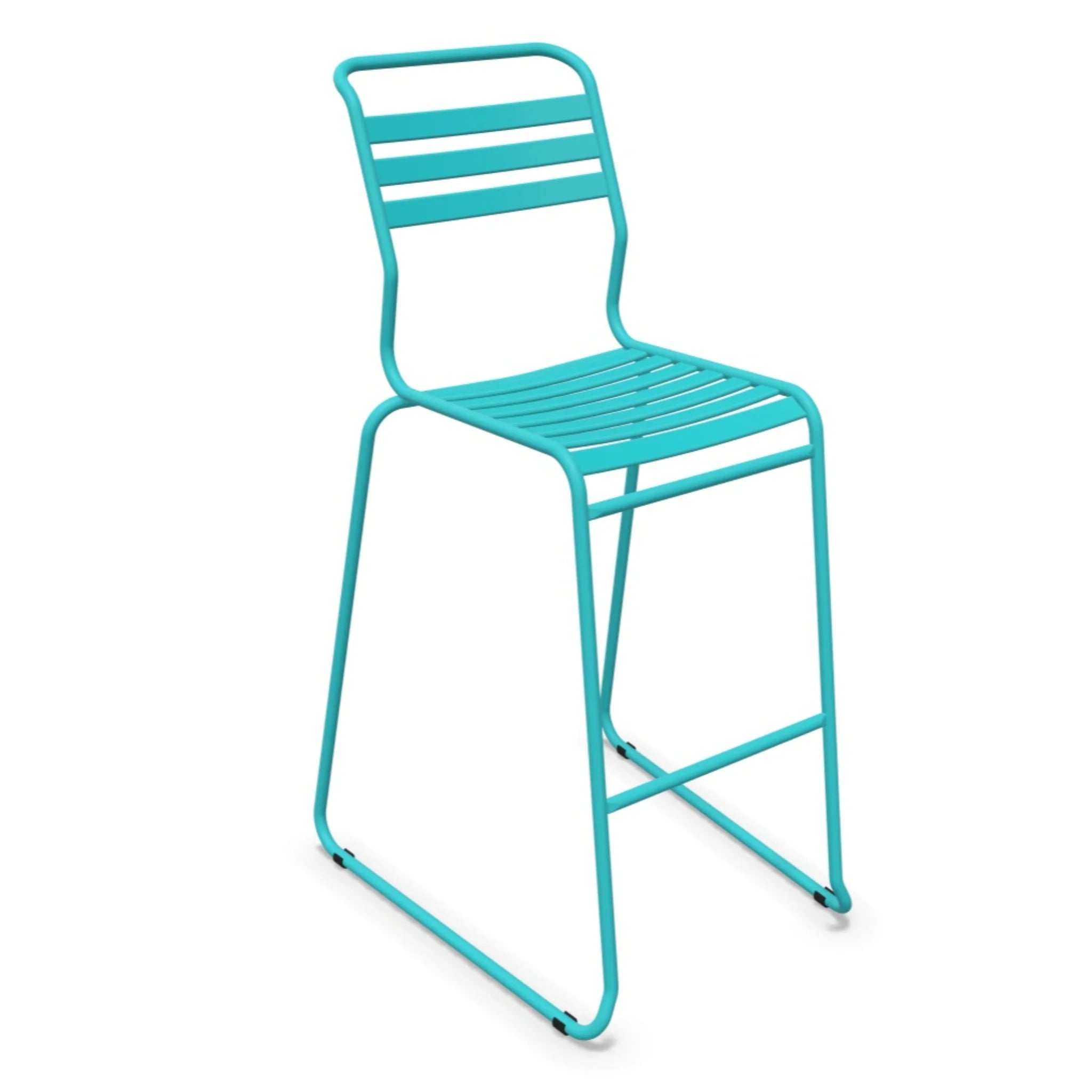 Türkiser Barhocker aus Metall mit hoher Rückenlehne und Fußstütze, modernes Design