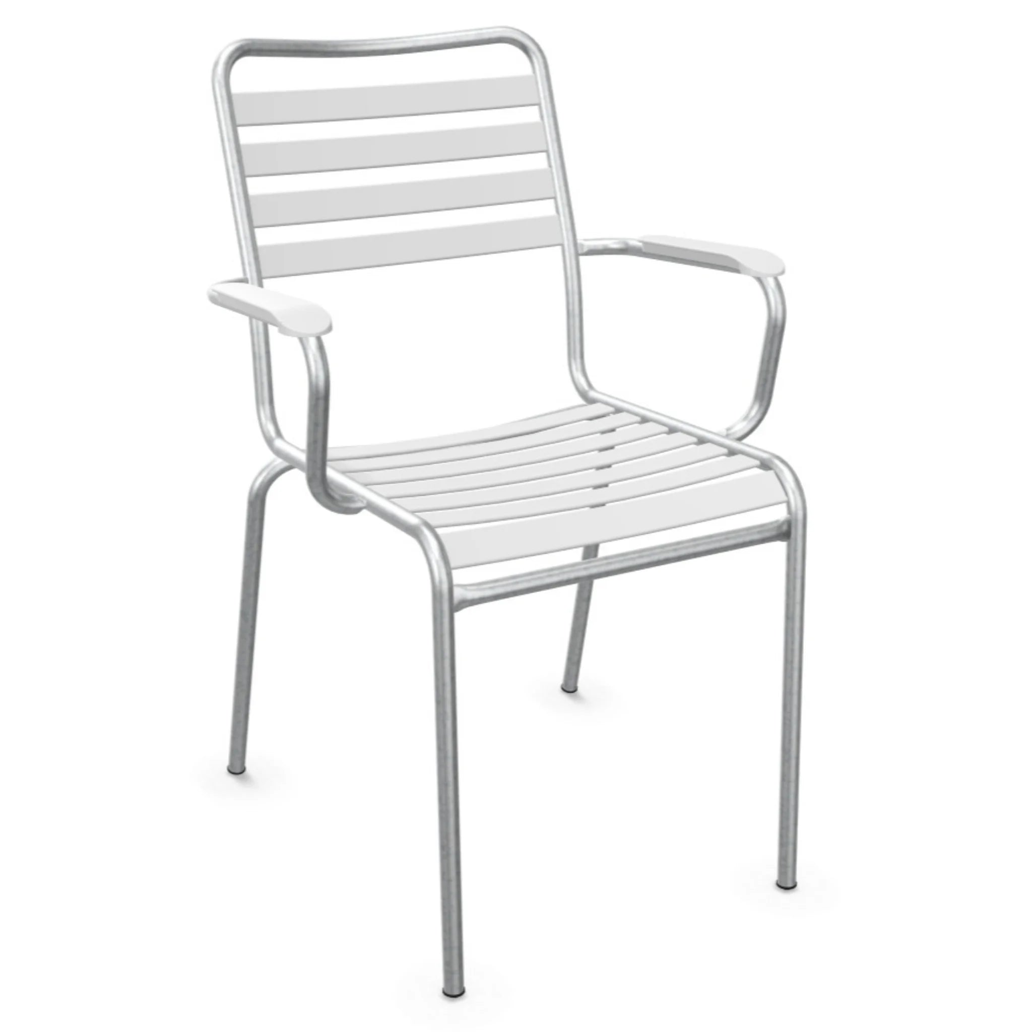 Aluminium Gartenstuhl mit Armlehnen, weiß, stapelbar, modernes Design für Terrasse und Balkon